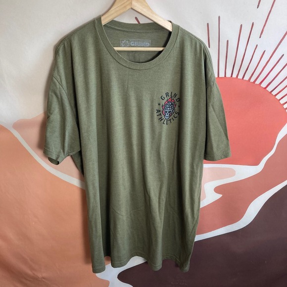 Grind Athletics Embrace Discomfort T-Shirt Mens Olive Green Graphic Tee - Picture 1 of 6